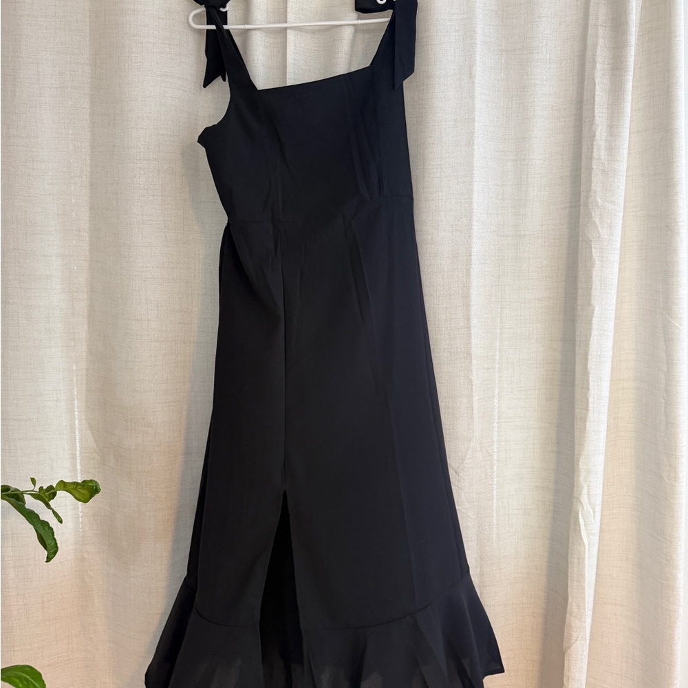 Black Midi Dress - Bow Tie Straps - Large